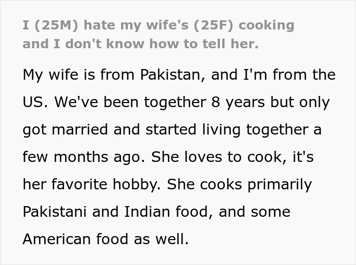 Man’s Dislike For Wife’s Cultural Cuisine Comes To Light, Changes Their Relationship Dynamic Man’s Dislike For Wife’s Cultural Cuisine Comes To Light, Changes Their Relationship Dynamic