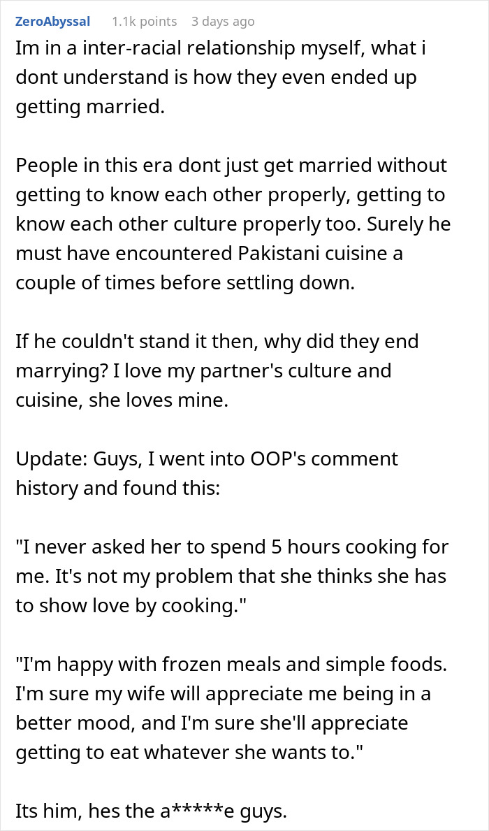 Man’s Dislike For Wife’s Cultural Cuisine Comes To Light, Changes Their Relationship Dynamic Man’s Dislike For Wife’s Cultural Cuisine Comes To Light, Changes Their Relationship Dynamic