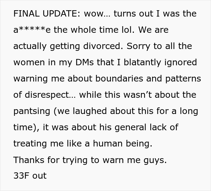 Husband Pulls Wife’s Pants Down As A Joke, Then Refuses To Promise He Won’t Do It Again Husband Pulls Wife’s Pants Down As A Joke, Then Refuses To Promise He Won’t Do It Again