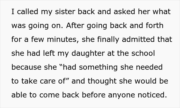 Aunt Leaves 8YO Niece Alone At School, Sends Sis A Payment Request For Past Favors After Getting Banned Aunt Leaves 8YO Niece Alone At School, Sends Sis A Payment Request For Past Favors After Getting Banned