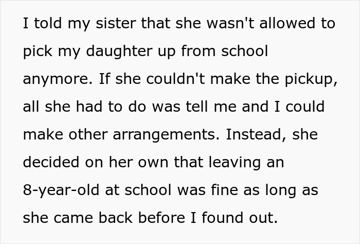 Aunt Leaves 8YO Niece Alone At School, Sends Sis A Payment Request For Past Favors After Getting Banned Aunt Leaves 8YO Niece Alone At School, Sends Sis A Payment Request For Past Favors After Getting Banned