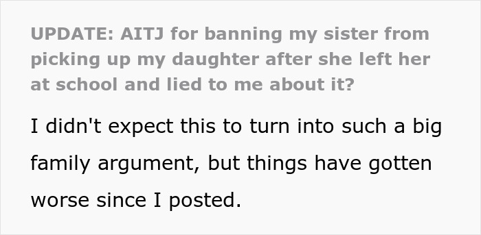 Aunt Leaves 8YO Niece Alone At School, Sends Sis A Payment Request For Past Favors After Getting Banned Aunt Leaves 8YO Niece Alone At School, Sends Sis A Payment Request For Past Favors After Getting Banned