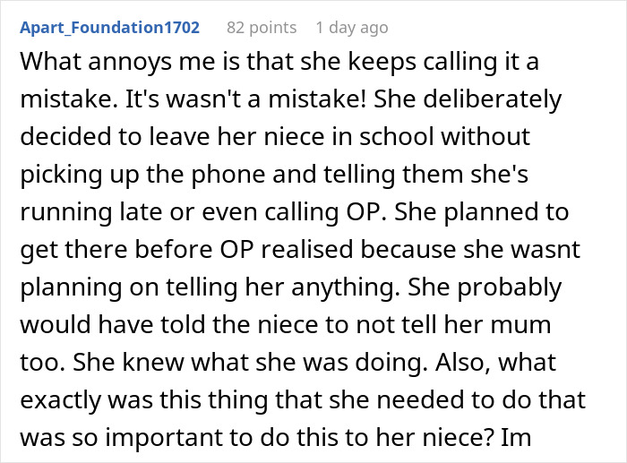 Aunt Leaves 8YO Niece Alone At School, Sends Sis A Payment Request For Past Favors After Getting Banned Aunt Leaves 8YO Niece Alone At School, Sends Sis A Payment Request For Past Favors After Getting Banned