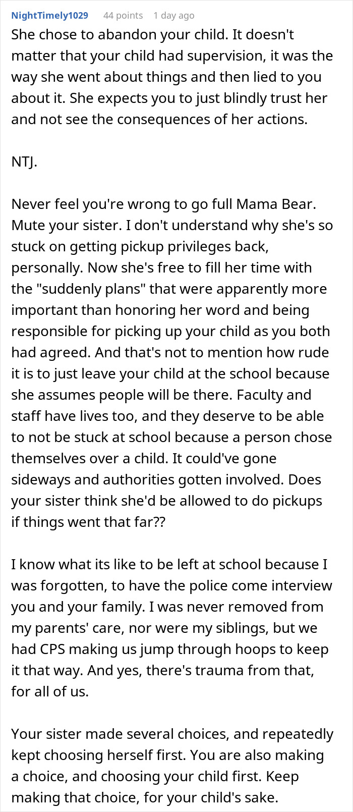 Aunt Leaves 8YO Niece Alone At School, Sends Sis A Payment Request For Past Favors After Getting Banned Aunt Leaves 8YO Niece Alone At School, Sends Sis A Payment Request For Past Favors After Getting Banned