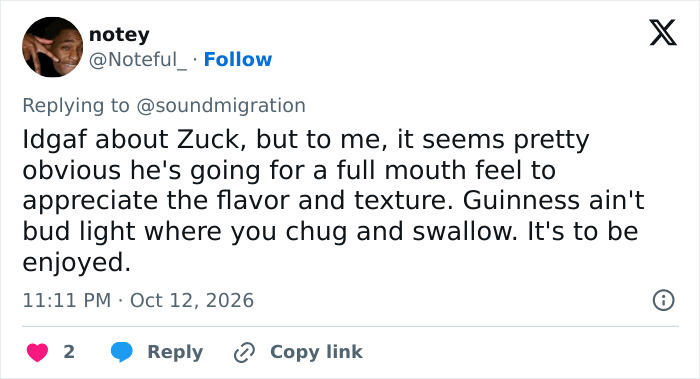 Mark Zuckerberg’s Bizarre Behavior While “Pretending” To Enjoy Guinness Sparks Online Firestorm Mark Zuckerberg’s Bizarre Behavior While “Pretending” To Enjoy Guinness Sparks Online Firestorm