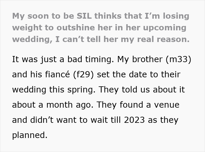 Bride-to-Be Accuses Diabetic SIL Of Losing Weight To Outshine Her, Bans Her From The Wedding For It Bride-to-Be Accuses Diabetic SIL Of Losing Weight To Outshine Her, Bans Her From The Wedding For It