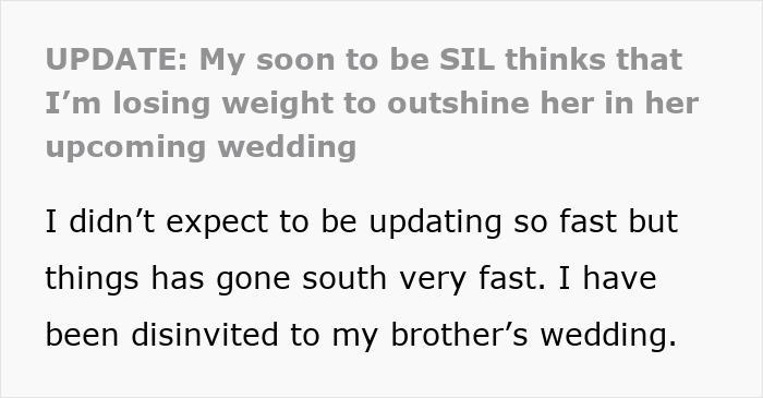 Bride-to-Be Accuses Diabetic SIL Of Losing Weight To Outshine Her, Bans Her From The Wedding For It Bride-to-Be Accuses Diabetic SIL Of Losing Weight To Outshine Her, Bans Her From The Wedding For It