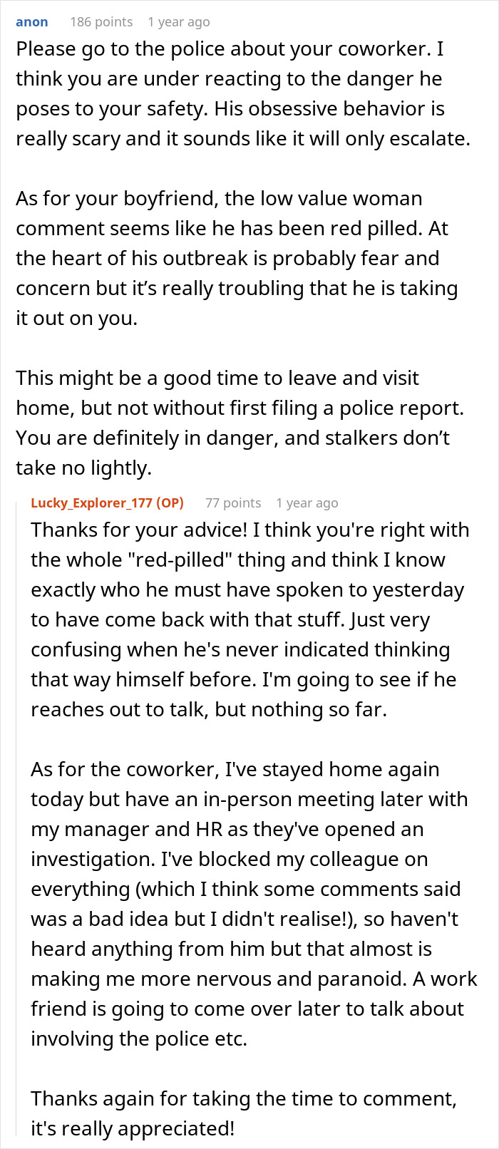 Guy Acts Like It’s GF’s Fault Her Male Coworker Is Obsessed With Her, She Doesn’t See The Red Flags Guy Acts Like It’s GF’s Fault Her Male Coworker Is Obsessed With Her, She Doesn’t See The Red Flags