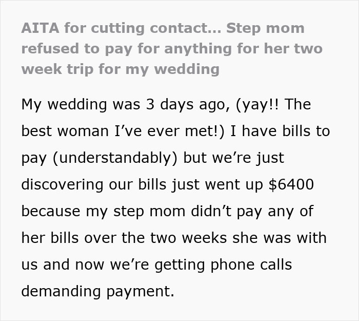 Groom’s Stepmom Spends $6,400 On Luxuries For The Wedding, Leaves Son With All The Bills And Vanishes Groom’s Stepmom Spends $6,400 On Luxuries For The Wedding, Leaves Son With All The Bills And Vanishes