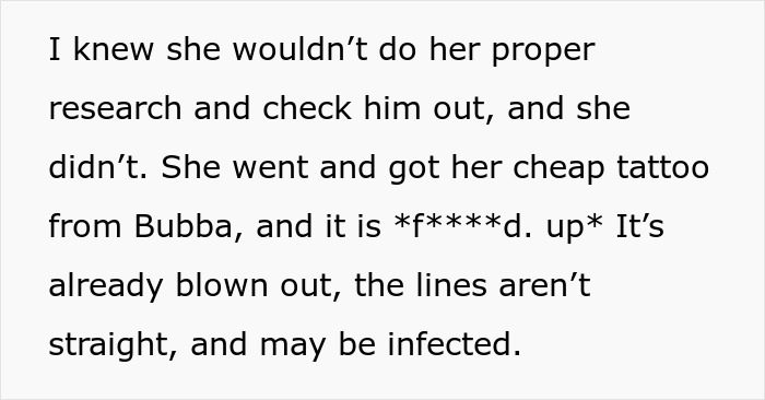 Woman Purposefully Tricks Friend To Go To A Bad Tattoo Artist, Laughs When It Gets Infected Woman Purposefully Tricks Friend To Go To A Bad Tattoo Artist, Laughs When It Gets Infected