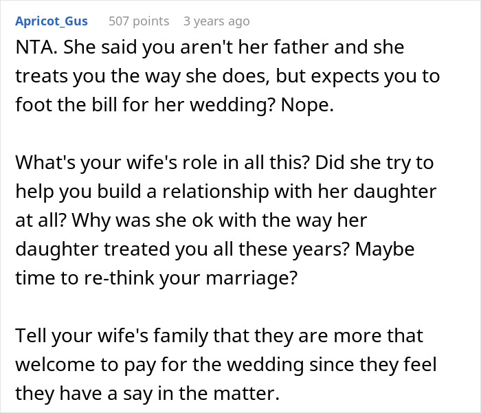 Stepdaughter Makes Sure Stepdad Knows She Hates Him, Still Shocked He Might Not Fund Her Wedding
