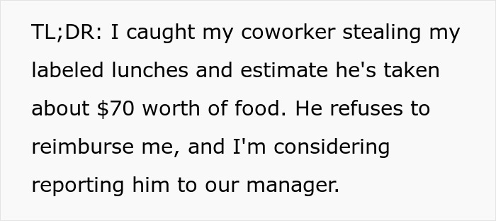 Guy Treats Coworker’s Lunches Like A Free Office Buffet, Loses His Appetite When Handed A $70 Bill Guy Treats Coworker’s Lunches Like A Free Office Buffet, Loses His Appetite When Handed A $70 Bill