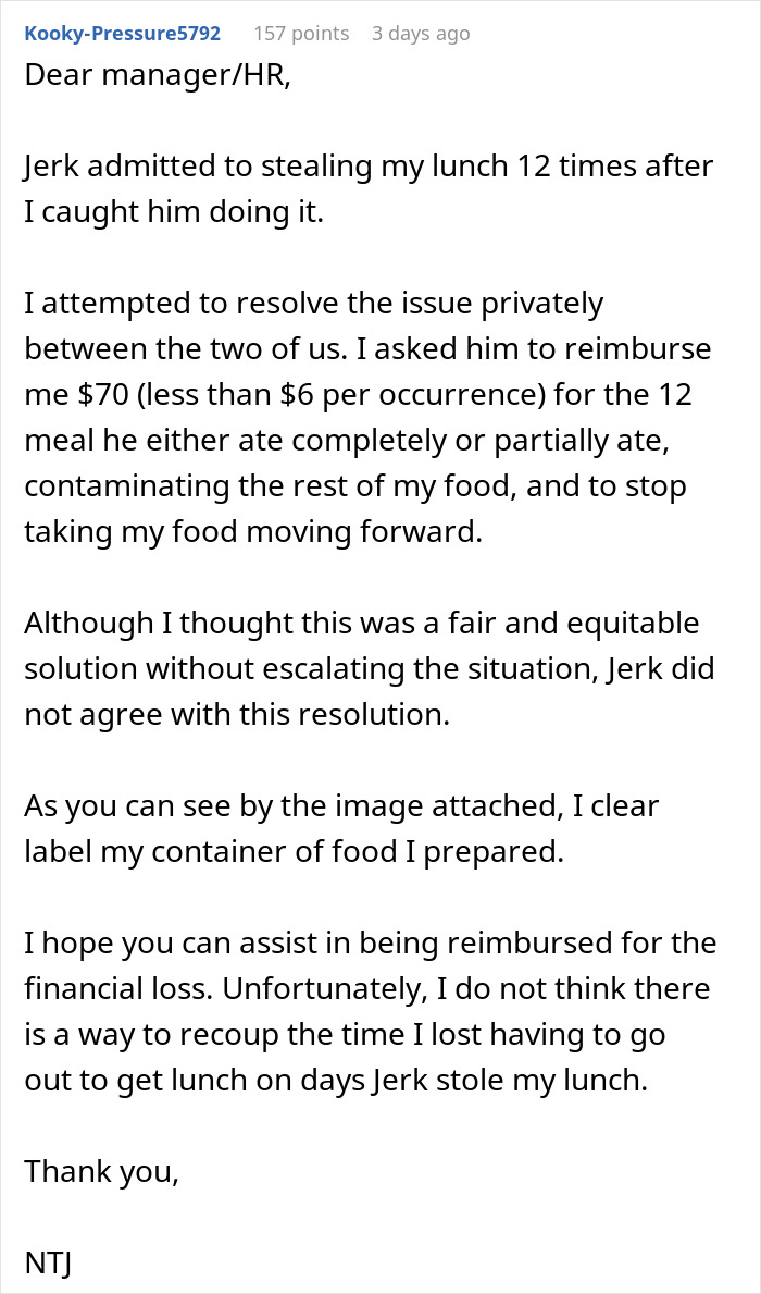 Guy Treats Coworker’s Lunches Like A Free Office Buffet, Loses His Appetite When Handed A $70 Bill Guy Treats Coworker’s Lunches Like A Free Office Buffet, Loses His Appetite When Handed A $70 Bill