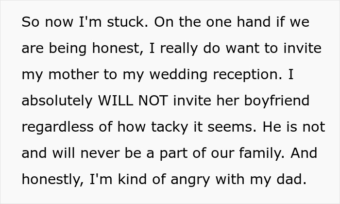 Dad Threatens To Skip Daughter’s Wedding If She Invites Cheater Mom, She’s Fed Up With Their Drama Dad Threatens To Skip Daughter’s Wedding If She Invites Cheater Mom, She’s Fed Up With Their Drama