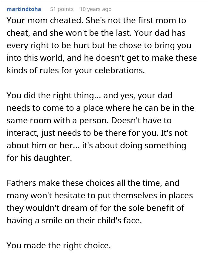 Dad Threatens To Skip Daughter’s Wedding If She Invites Cheater Mom, She’s Fed Up With Their Drama Dad Threatens To Skip Daughter’s Wedding If She Invites Cheater Mom, She’s Fed Up With Their Drama