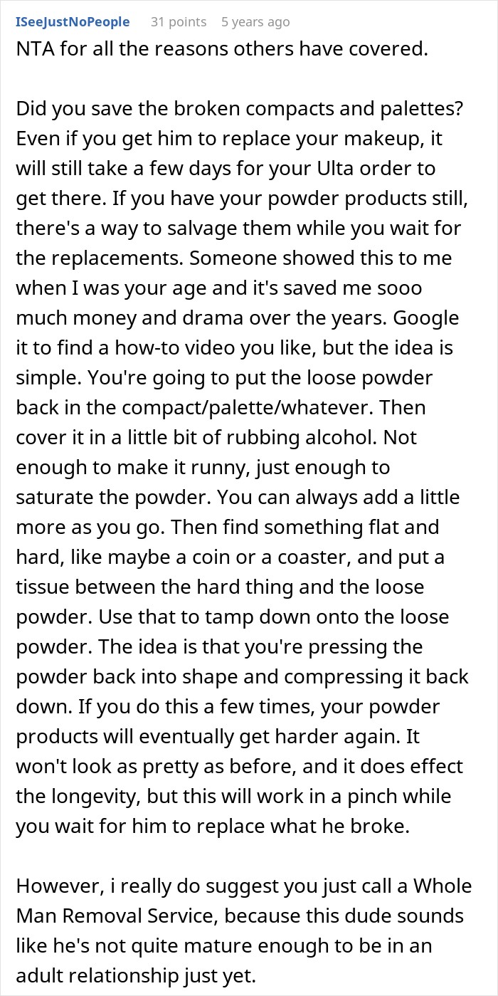 Guy Destroys GF&rsquo;s &pound;200 Makeup Collection, Then Lectures Her About Being Too Attached To Her Stuff
