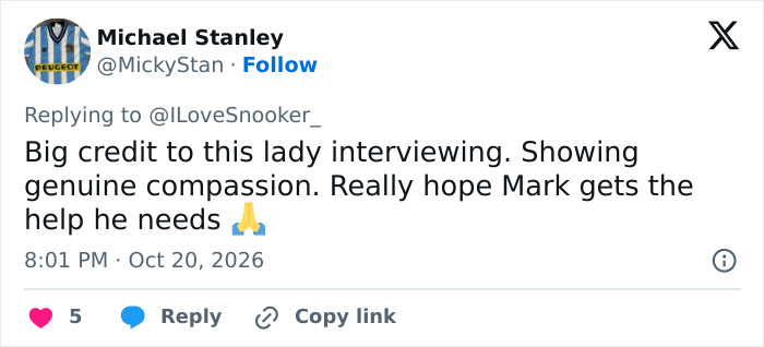 Reporter Praised For Response After Star Breaks Down And Reveals He’s In A “Bad Place” Mid-Interview
