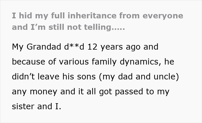 Woman Gets A Life-Changing Inheritance While Sis Gets A Fraction, Decides Her New Life Should Be A Secret Woman Gets A Life-Changing Inheritance While Sis Gets A Fraction, Decides Her New Life Should Be A Secret