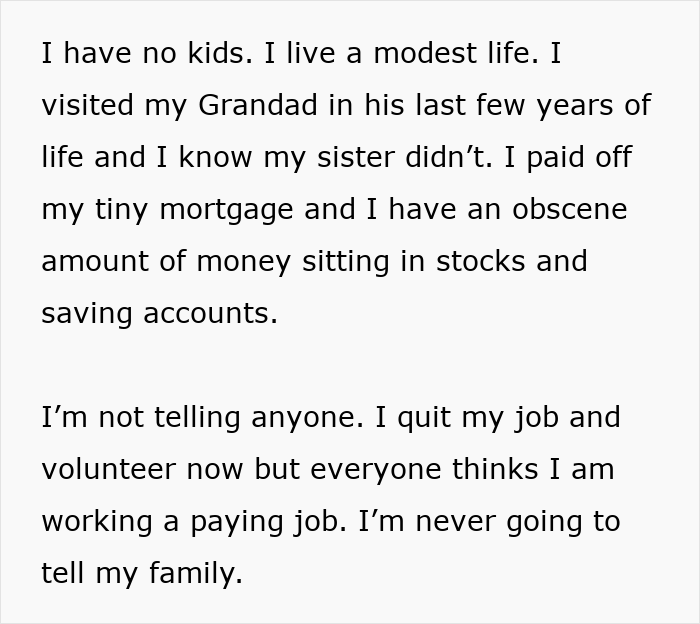 Woman Gets A Life-Changing Inheritance While Sis Gets A Fraction, Decides Her New Life Should Be A Secret Woman Gets A Life-Changing Inheritance While Sis Gets A Fraction, Decides Her New Life Should Be A Secret