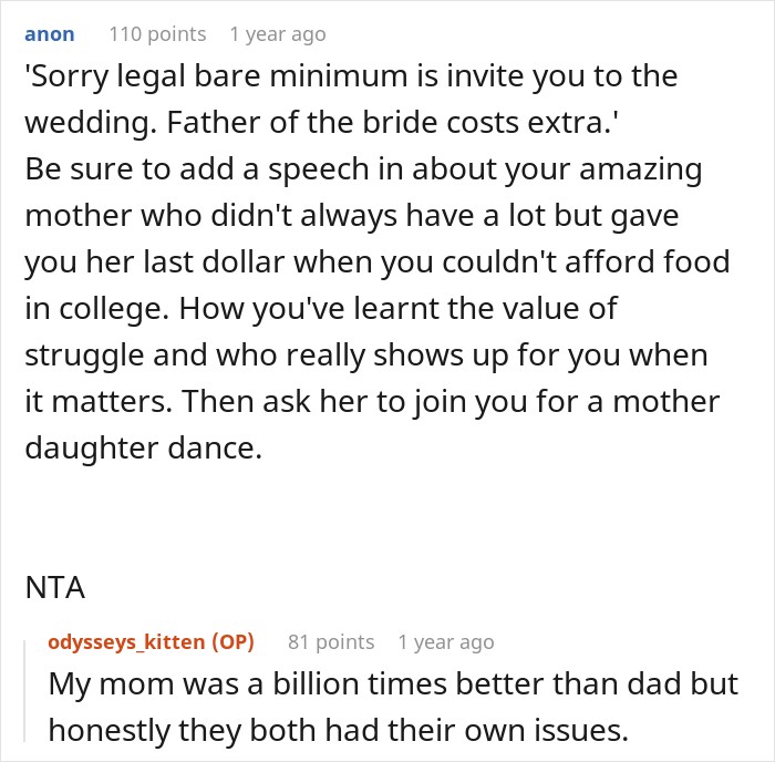Dad Does The Bare Minimum For 25 Years, Mad When Daughter Won’t Give Him The Biggest Wedding Honor Dad Does The Bare Minimum For 25 Years, Mad When Daughter Won’t Give Him The Biggest Wedding Honor
