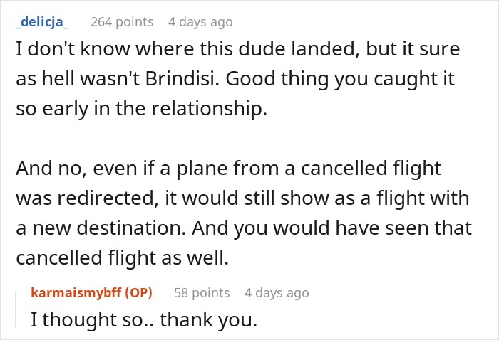 Guy Takes An Imaginary Flight To Italy, His Story Falls Apart As GF Checks The Flight Tracker