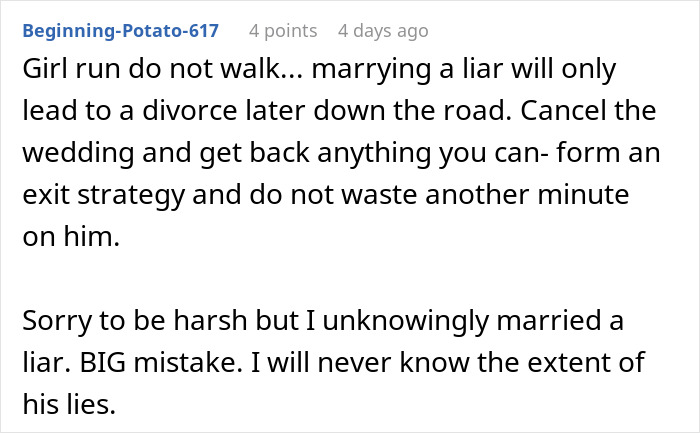 Man Thinks He’s Getting Married In 2 Weeks, Fiancé’s 3-Year Lie Has Him Packing His Bags Instead Man Thinks He’s Getting Married In 2 Weeks, Fiancé’s 3-Year Lie Has Him Packing His Bags Instead
