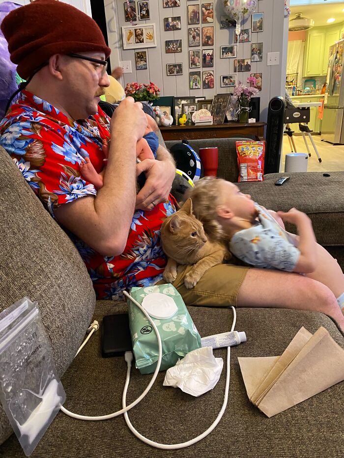 45 Adorable Pics Of Pets Helping Raise Newborns, Shared In This Threads Discussion