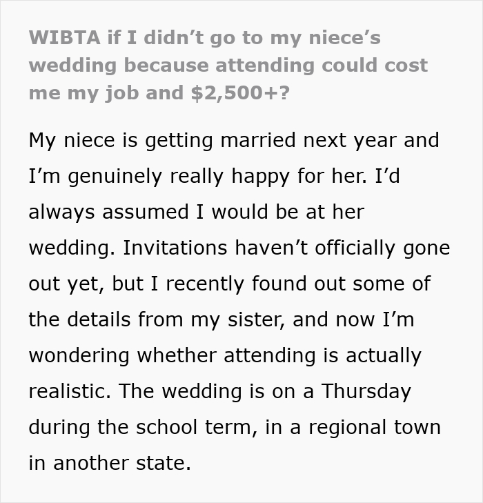 Parents Expect Daughter To Sacrifice Everything Just To Attend Niece&rsquo;s Wedding Because Family Comes First
