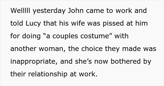 Wife Furious That Husband And ‘Work Wife’ Wear Matching Halloween Costumes Wife Furious That Husband And ‘Work Wife’ Wear Matching Halloween Costumes