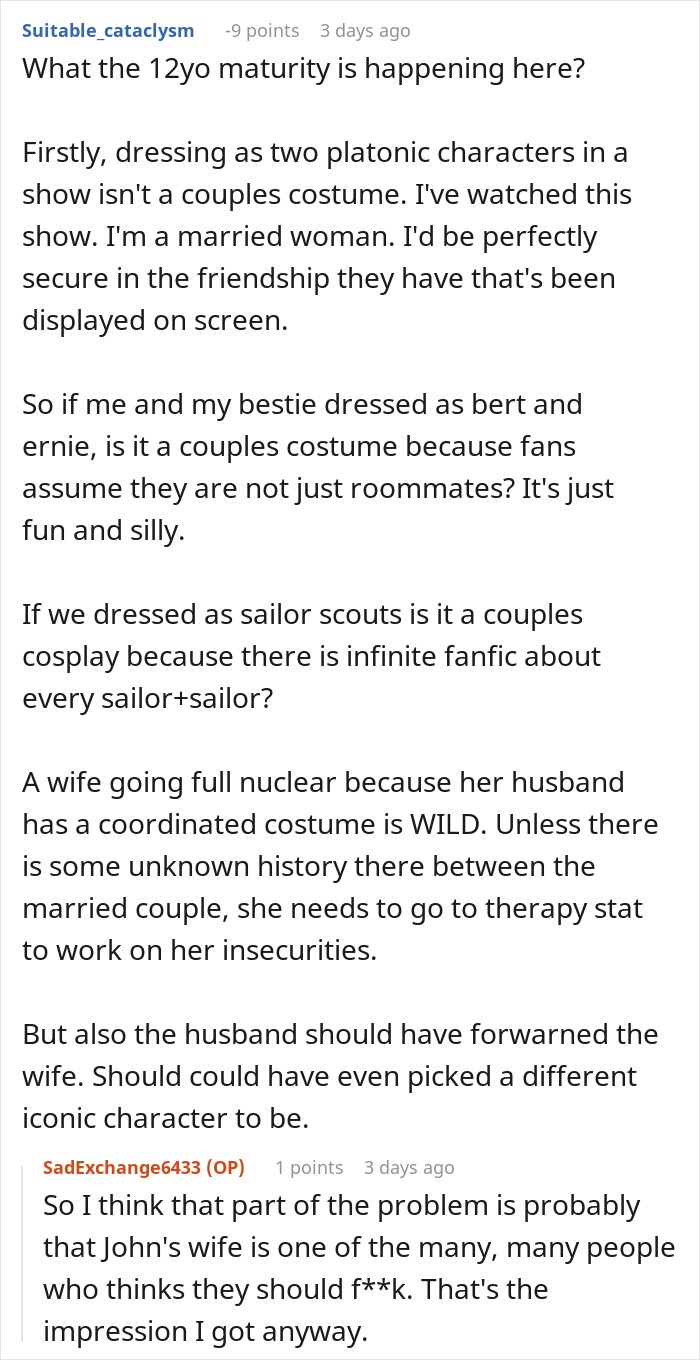 Wife Furious That Husband And ‘Work Wife’ Wear Matching Halloween Costumes Wife Furious That Husband And ‘Work Wife’ Wear Matching Halloween Costumes