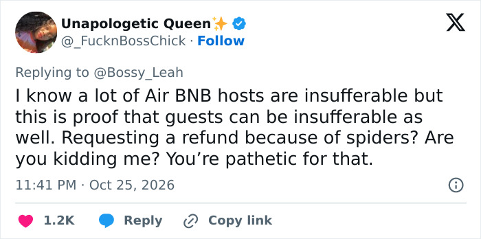 Woman Blasts Airbnb Host After Finding Spiders In Her Rental, But The Internet Turns On Her