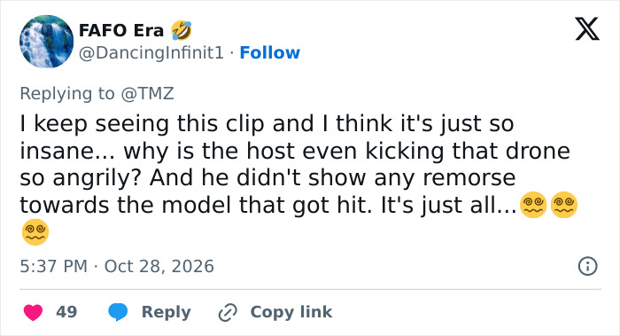 “Should Fire Him”: TV Show Host Sparks Fury With Reaction After Kicking Drone Into Model’s Face