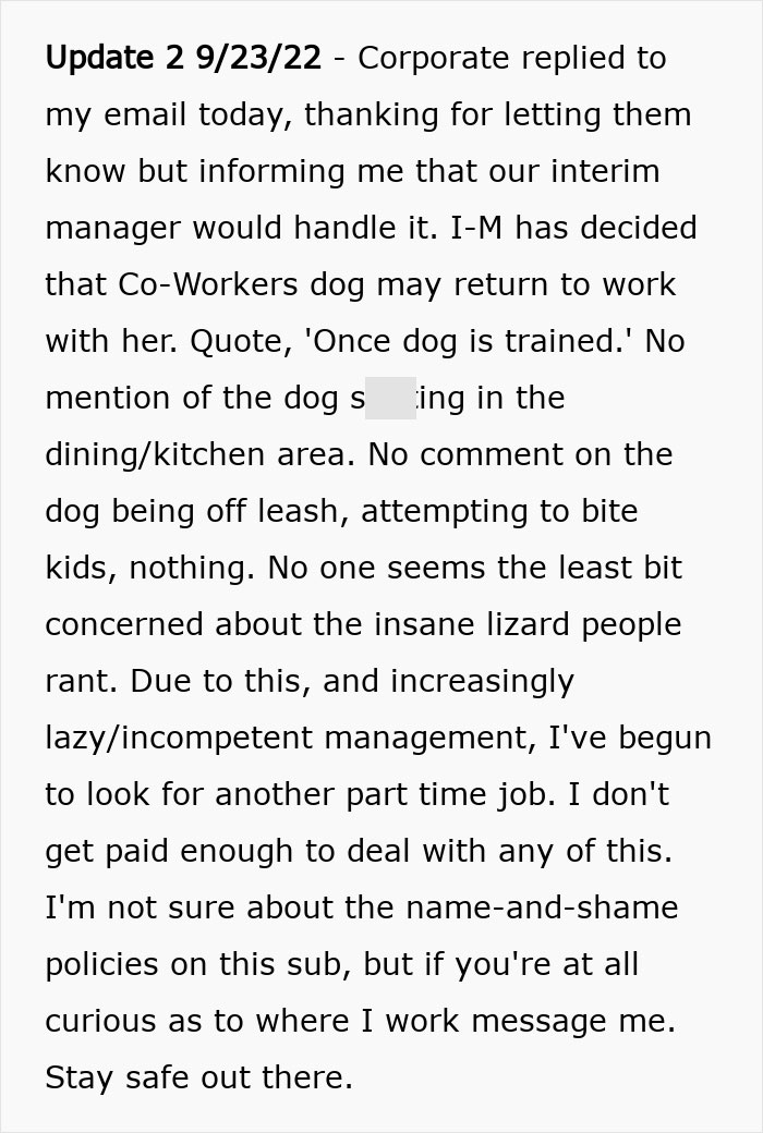 Hotel Tells Employee To Not Bring Untrained Dog To Work, She Calls Them “Satanic Reptilian Illuminati”