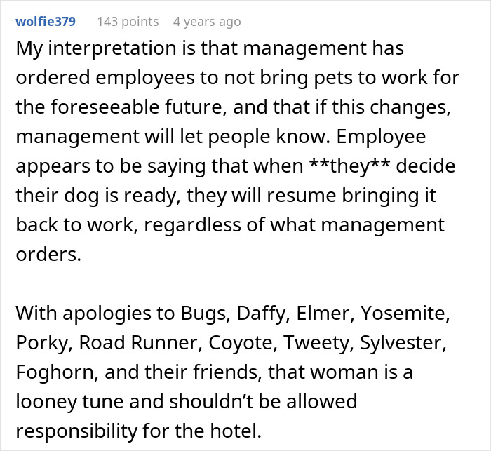 Hotel Tells Employee To Not Bring Untrained Dog To Work, She Calls Them “Satanic Reptilian Illuminati”
