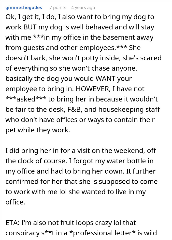 Hotel Tells Employee To Not Bring Untrained Dog To Work, She Calls Them “Satanic Reptilian Illuminati”