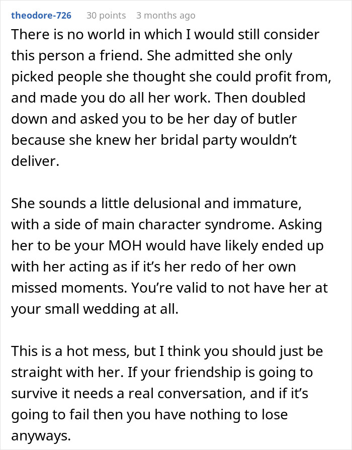 Bride Promised Her Friend The MOH Spot For 15 Years, Then Asked Her To Fetch Drinks At The Wedding Bride Promised Her Friend The MOH Spot For 15 Years, Then Asked Her To Fetch Drinks At The Wedding