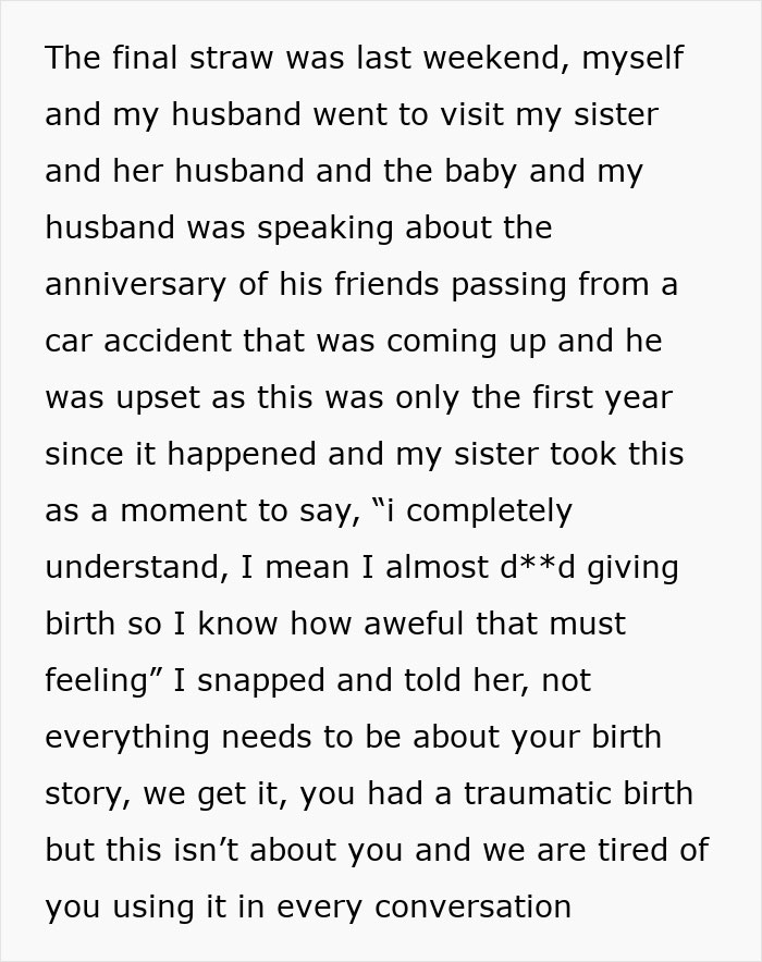 Woman Has Enough Of Sister&rsquo;s Traumatic Birth Story She Mentions All The Time, Fears She Might&rsquo;ve Overreacted