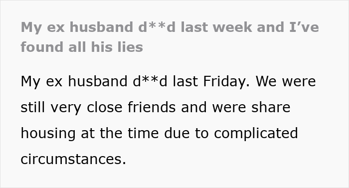 Woman Spends Days Before Her Ex’s Funeral Uncovering Layer After Layer Of Lies She Never Saw Coming Woman Spends Days Before Her Ex’s Funeral Uncovering Layer After Layer Of Lies She Never Saw Coming