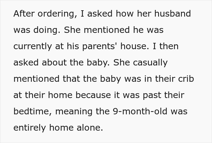Friend Shows Up Late To Dinner And Casually Reveals Her 9-Month-Old Baby Is Home Alone In The Crib