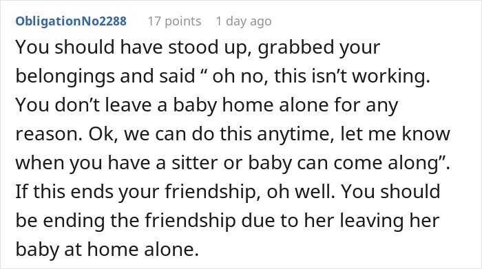 Friend Shows Up Late To Dinner And Casually Reveals Her 9-Month-Old Baby Is Home Alone In The Crib